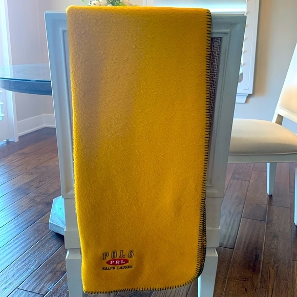 Vintage Ralph Lauren Gold Fleece Decorative Blanket w/ RL Logo. 70X50 - Picture 2 of 8